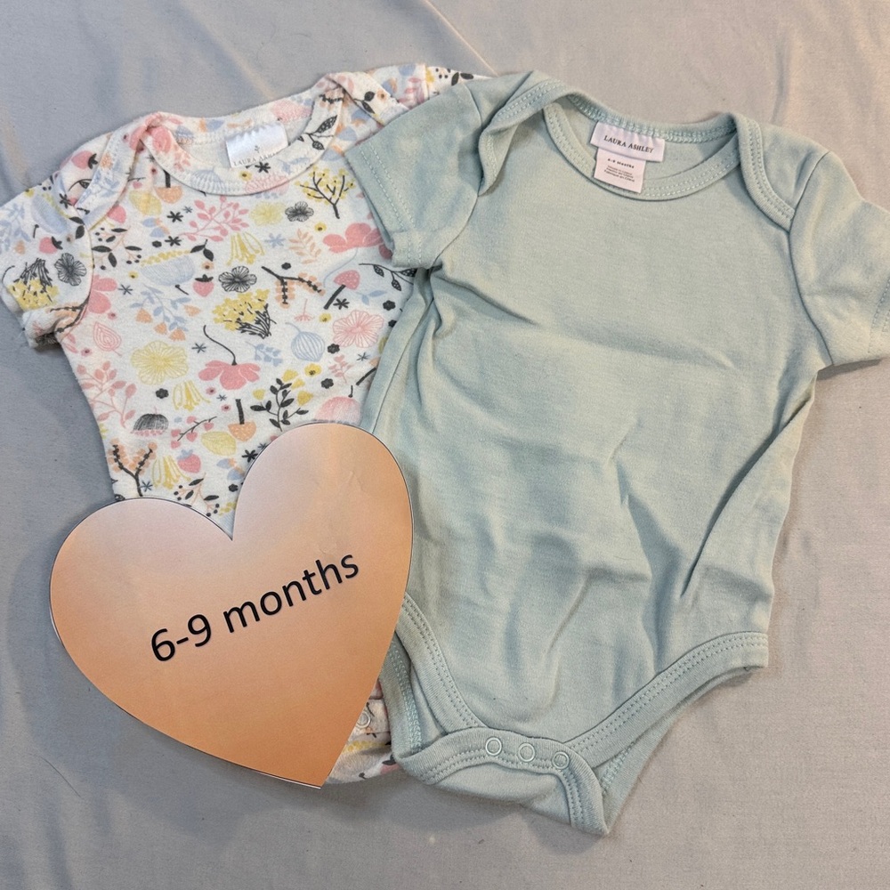 Laura Ashley - Set of 2 short sleeve Floral and Mint Kids Bodysuits/Onesies